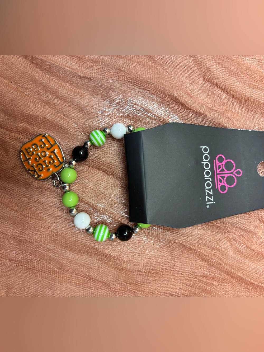 paparazzi Lime Green, Black & White Striped Bead Bracelet